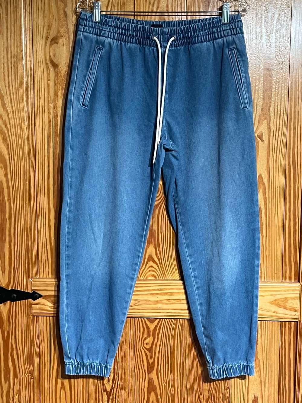 GAP High Rise Denim Relaxed Fit Joggers Elastic Drawstring Waist Pockets